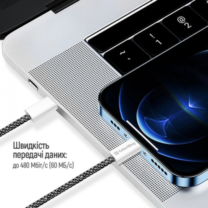Дата кабель USB-C to Lightning 2.0m 27W PD FC black ColorWay (CW-CBPDCL068-BK)