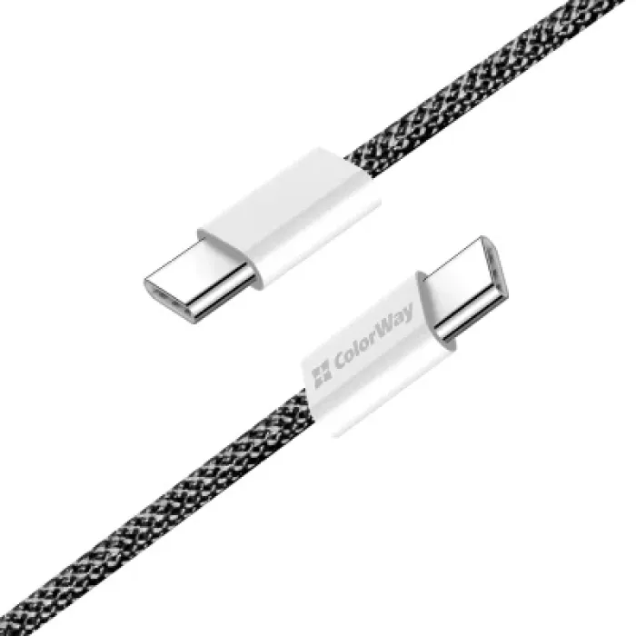 Дата кабель USB-C to USB-C 2.0m (braided cotton) (PD Fast Charging 60W) 3.0А black ColorWay (CW-CBPDCC068-BK)