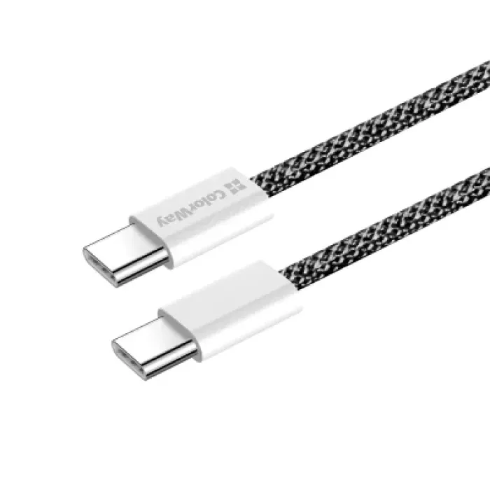 Дата кабель USB-C to USB-C 2.0m (braided cotton) (PD Fast Charging 60W) 3.0А black ColorWay (CW-CBPDCC068-BK)