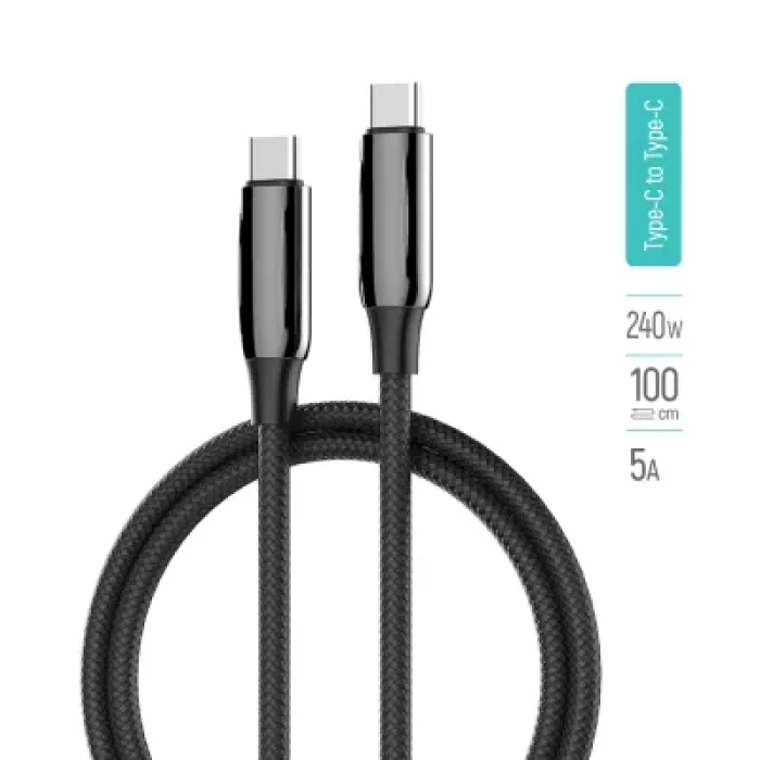 Дата кабель USB-C to USB-C 1.0m (PVC+Aluminum Alloy) (PD Fast Charging 240W) 5А black ColorWay (CW-CBPDCC069-BK)