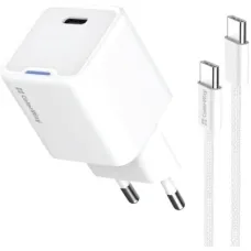 Зарядний пристрій ColorWay GaN Mini 30W PD Port PPS USB-C white + cable Type-C (CW-CHS054PDC-WT)
