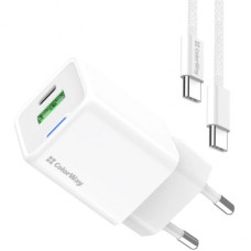 Зарядний пристрій ColorWay GaN Mini 35W PD Port PPS USB (Type-C PD + USB QC4.0) cable Type-C (CW-CHS055PDC-WT)