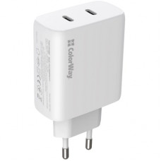 Зарядний пристрій ColorWay GaN Mini 50W PD Port PPS USB (Type-C PD 30W + Type-C PD 20W) white (CW-CHS050PD-WT)