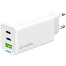 Зарядний пристрій ColorWay GaN Mini 65W PD Port PPS USB (USB-2C1A) white (CW-CHS058PD-WT)
