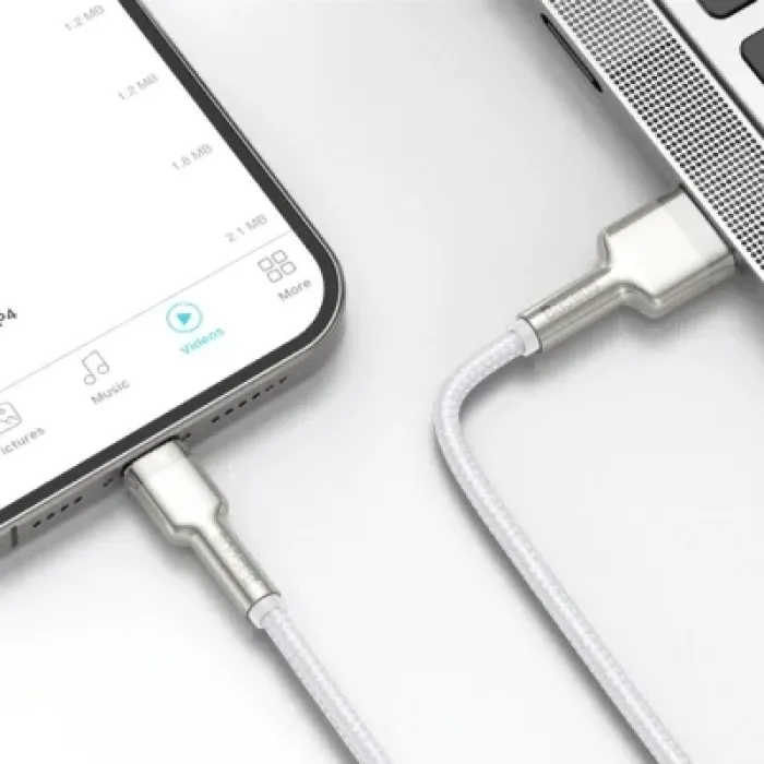 Дата кабель USB 2.0 AM to Lightning 1.0m Cafule Series Metal 2.4A White Baseus (CALJK-A02)
