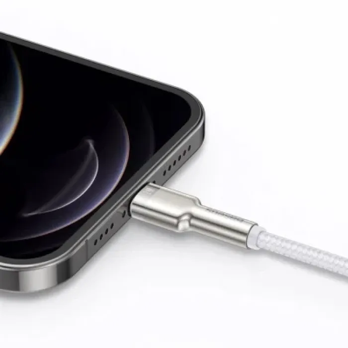 Дата кабель USB 2.0 AM to Lightning 1.0m Cafule Series Metal 2.4A White Baseus (CALJK-A02)