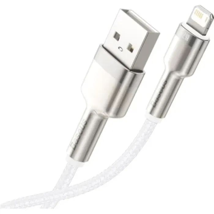 Дата кабель USB 2.0 AM to Lightning 1.0m Cafule Series Metal 2.4A White Baseus (CALJK-A02)