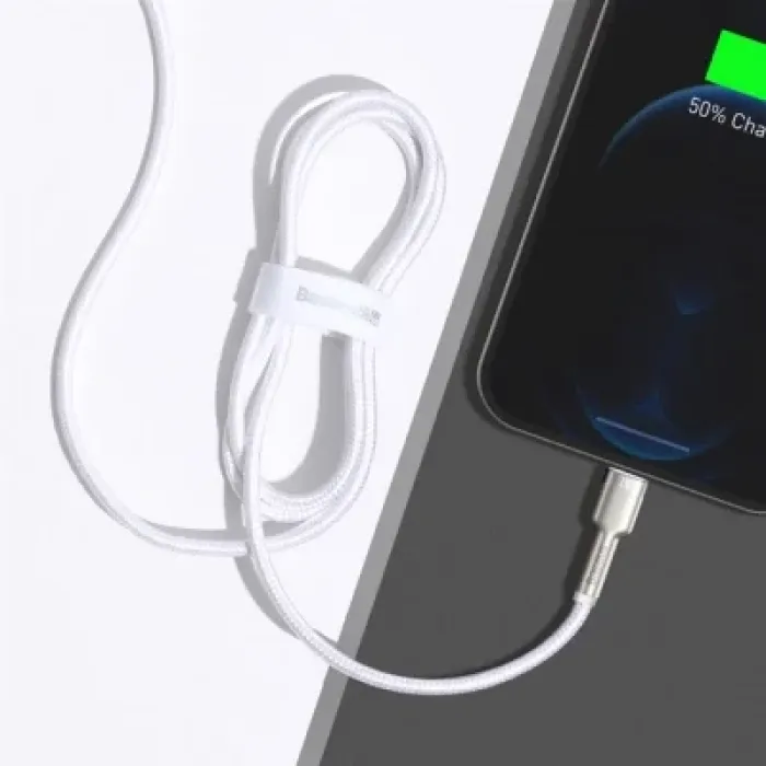 Дата кабель USB 2.0 AM to Lightning 1.0m Cafule Series Metal 2.4A White Baseus (CALJK-A02)
