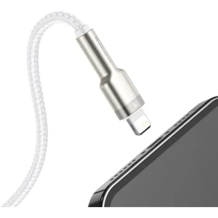 Дата кабель USB 2.0 AM to Lightning 1.0m Cafule Series Metal 2.4A White Baseus (CALJK-A02)
