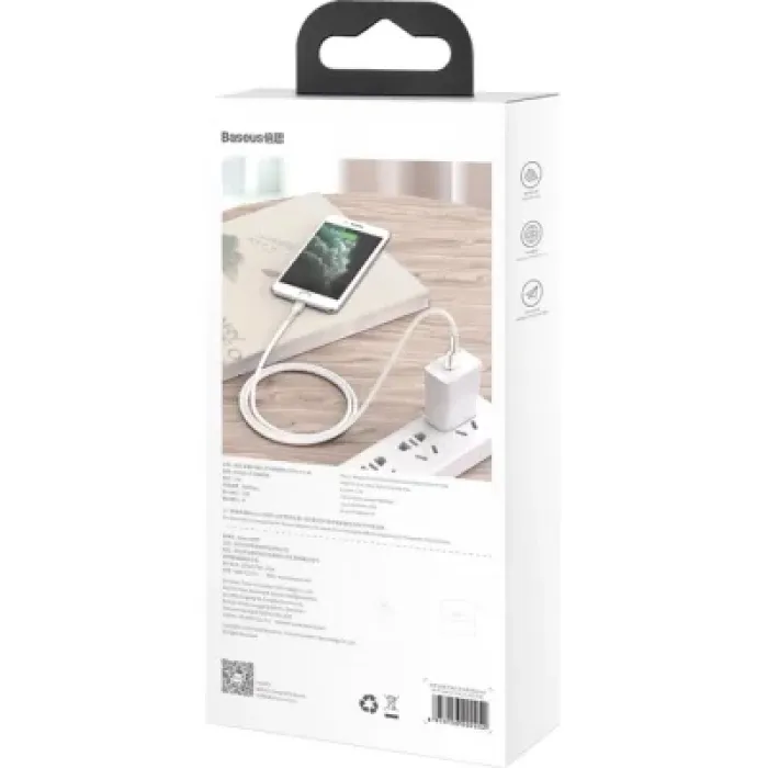 Дата кабель USB 2.0 AM to Lightning 1.0m Cafule Series Metal 2.4A White Baseus (CALJK-A02)