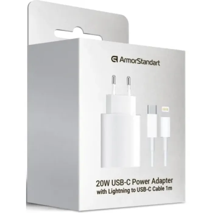 Зарядний пристрій Armorstandart AMHJ83 20W USB-C White + cable USB-C to Lightning (ARM77724)