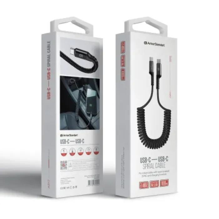 Дата кабель USB-C to USB-C 1.0m Spiral 3A Black Armorstandart (ARM75392)