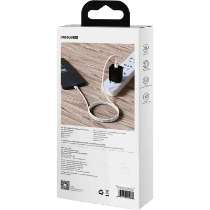 Дата кабель USB-C to Lightning 1.0m Cafule Metal PD 20W white Baseus (CATLJK-A02)
