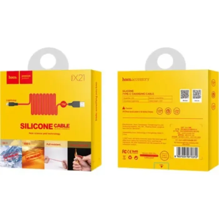 Дата кабель USB 2.0 AM to Lightning 1.0m 2A silicone X21 black+red HOCO (6957531071372)