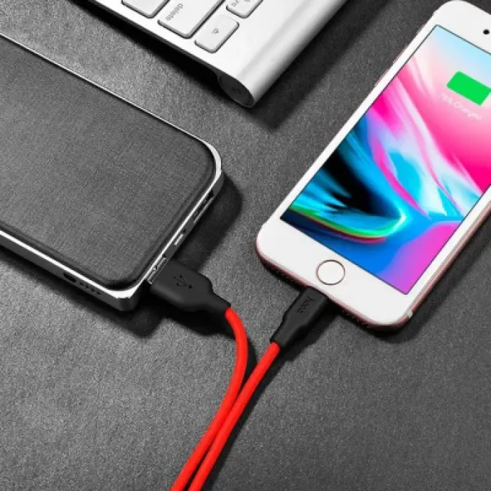 Дата кабель USB 2.0 AM to Lightning 1.0m 2A silicone X21 black+red HOCO (6957531071372)