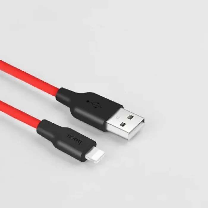 Дата кабель USB 2.0 AM to Lightning 1.0m 2A silicone X21 black+red HOCO (6957531071372)