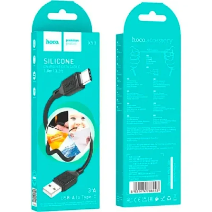 Дата кабель USB 2.0 AM to USB-C 1.0m Cool silicone X90 black HOCO (6931474788443)