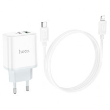 Зарядний пристрій HOCO C105A Stage 1xUSB-C PD20W + 1xUSB QC3.0 + cable USB-C to Lightning White (6931474782939)