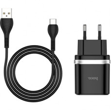 Зарядний пристрій HOCO C12Q Smart USB QC3.0 + cable USB to USB-C 18W Black (6931474716293)