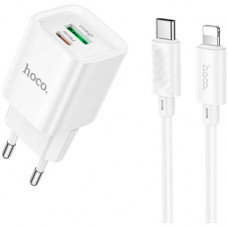Зарядний пристрій HOCO C147A Charm 1xUSB-C PD20W + 1xUSB QC3.0 + cable USB-C to Lightning White (6942007630283)