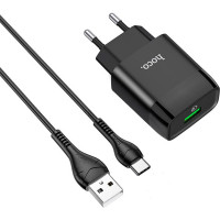 Зарядное устройство HOCO C72Q Glorious USB QC3.0 + cable USB to USB-C 18W Black (6931474732545)