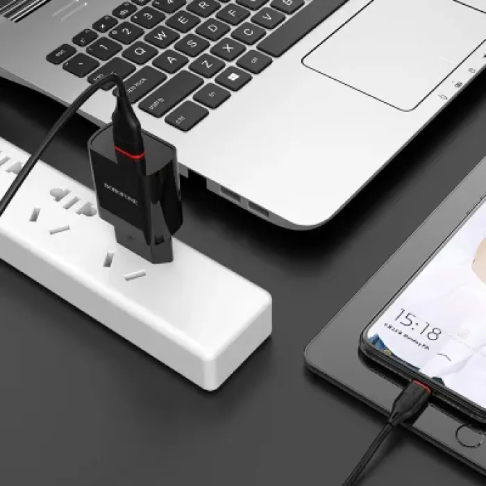 Зарядний пристрій BOROFONE BA20A Sharp USB + cable USB to Micro 5P 10.5W Black (6931474702135)
