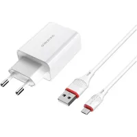 Зарядний пристрій BOROFONE BA21A Long Journey USB QC3.0 + cable USB to Micro 5P 18W White (6931474702470)