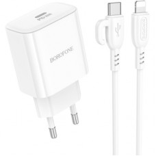 Зарядний пристрій BOROFONE BA81A USB-C PD20W + cable USB-C to Lightning White (6941991108198)