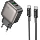 Зарядний пристрій BOROFONE BAS54A Absolute 1xUSB-C PD20W + 1xUSB QC3.0 + cable USB-C to USB-C Black (6941991116223)