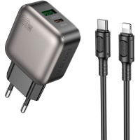 Зарядное устройство BOROFONE BAS54A Absolute 1xUSB-C PD20W + 1xUSB QC3.0 + cable USB-C to Lightning Black (6941991116216)