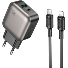 Зарядний пристрій BOROFONE BAS54A Absolute 1xUSB-C PD20W + 1xUSB QC3.0 + cable USB-C to Lightning Black (6941991116216)