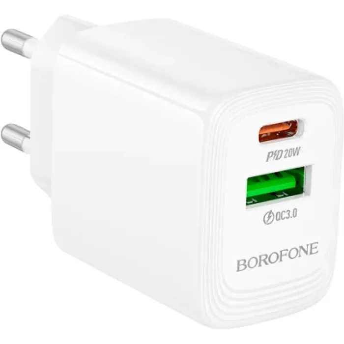 Зарядний пристрій BOROFONE BN27 Fuente 1xUSB-C PD20W + 1xUSB QC3.0 White (6941991120268)