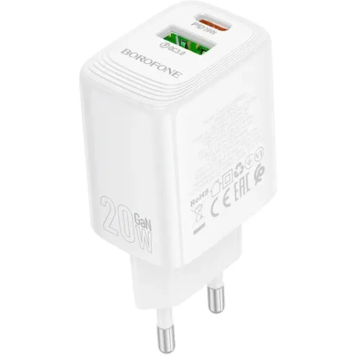 Зарядний пристрій BOROFONE BN27 Fuente 1xUSB-C PD20W + 1xUSB QC3.0 White (6941991120268)
