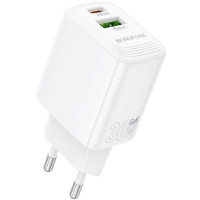 Зарядное устройство BOROFONE BN29 Fuente 1xUSB-C PD30W + 1xUSB QC3.0 White (6941991120329)