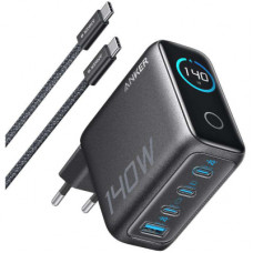 Зарядний пристрій Anker Laptop GaN 140W 3xUSB-C PD3.1 + USB-A + display + cable Black (B2697GZ1)