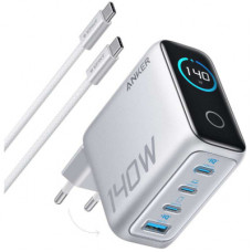 Зарядний пристрій Anker Laptop GaN 140W 3xUSB-C PD3.1 + USB-A + display + cable Silver (B2697G41)