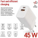 Зарядний пристрій EMOS V04G45 1xUSB-A + 1xUSB-C PD20W GaN (V04G45)