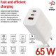Зарядний пристрій EMOS V05G65 1xUSB-A + 2xUSB-C PD65W GaN (V05G65)