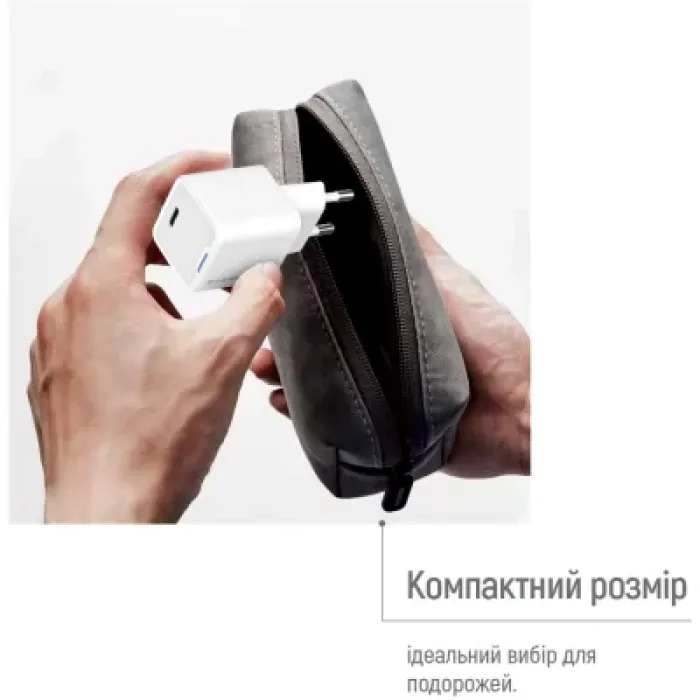 Зарядний пристрій ColorWay C101D GaN Mini 20W PD PPS USB-C + cable USB-C to Lightning white (CW-CHS059PDL-WT)