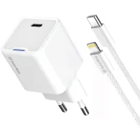 Зарядний пристрій ColorWay C101D GaN Mini 20W PD PPS USB-C + cable USB-C to Lightning white (CW-CHS059PDL-WT)