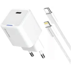 Зарядний пристрій ColorWay C101D GaN Mini 20W PD PPS USB-C + cable USB-C to Lightning white (CW-CHS059PDL-WT)
