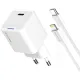Зарядний пристрій ColorWay C101D GaN Mini 20W PD PPS USB-C + cable USB-C to Lightning white (CW-CHS059PDL-WT)