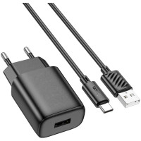 Зарядное устройство HOCO C134A USB + cable USB to USB-C 2.4A black (6942007621359)