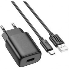 Зарядний пристрій HOCO C134A USB + cable USB to USB-C 2.4A black (6942007621359)