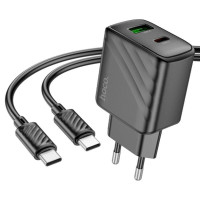 Зарядное устройство HOCO CS23A USB-C PD30W + 1xUSB QC3.0 + cable USB-C to USB-C black (6942007609968)