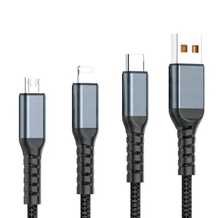 Дата кабель USB 2.0 AM to Lightning + Micro 5P + USB-C 1.2m 100W nylon black XoKo (SC-3100)