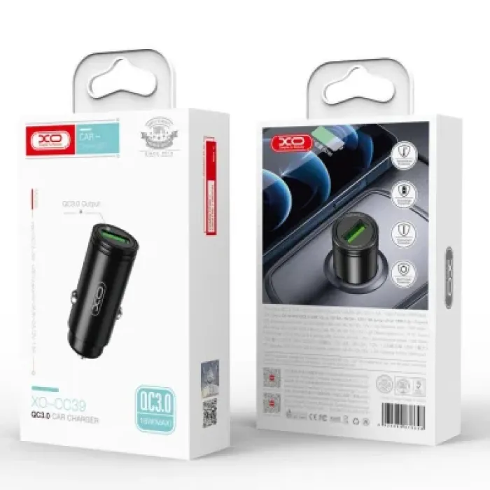 Зарядний пристрій XO USB QC3.0 black (CC39-BK)