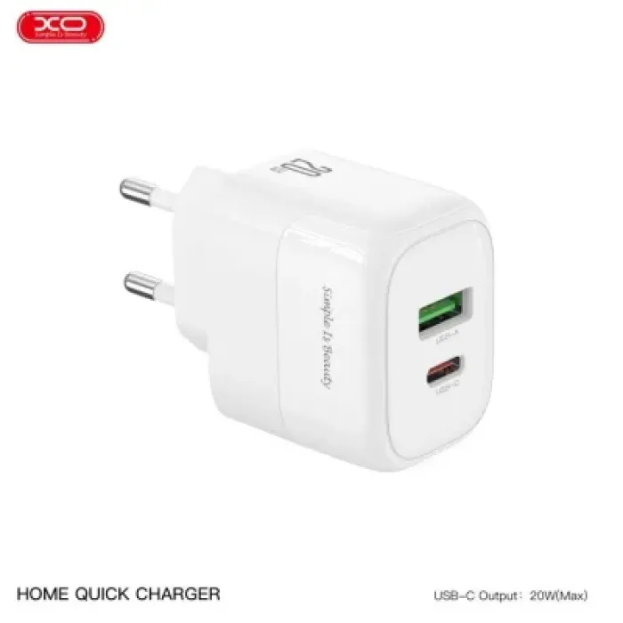 Зарядний пристрій XO 1xUSB QC3.0 + 1xUSB-C PD20W (XO-QC37)