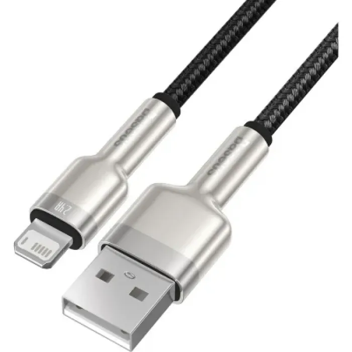 Дата кабель USB 2.0 AM to Lightning 2.0m 2.4A metal black Baseus (CALJK-B01)