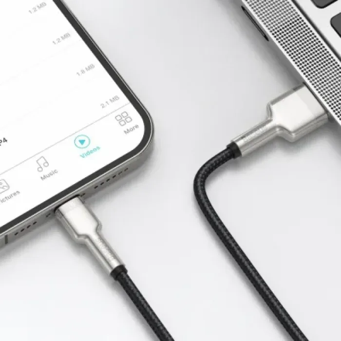 Дата кабель USB 2.0 AM to Lightning 2.0m 2.4A metal black Baseus (CALJK-B01)